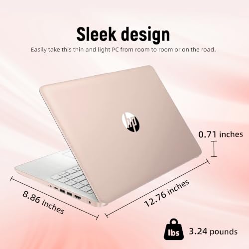 Image of HP 14 inch HD Student Business Laptop, Intel N150, 4GB RAM, 192GB Storage | (128GB UFS + 64GB SD Card), 720p Webcam, Slim Design, Copilot AI, Webcam, WiFi 6, 1 Year Office 365, Win 11, Rose Gold