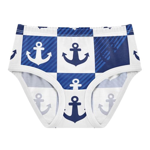 Nautical Squares Anchors Blue Panties Little Girl Girls Underwear Toddlers Cotton Colorful Underpants Briefs 2t