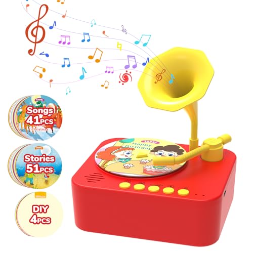 Image of Think Buddy Kids Record Player - 90+ Cards 【Story Telling & Songs & DIY Record】 Toddler Music Toys Ideal for Boys Girls 3 4 5 Year Old