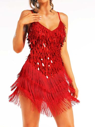 GORAIS Tassel Latin Dance Dress Royal Blue Sequin Fringe Dresses for Women