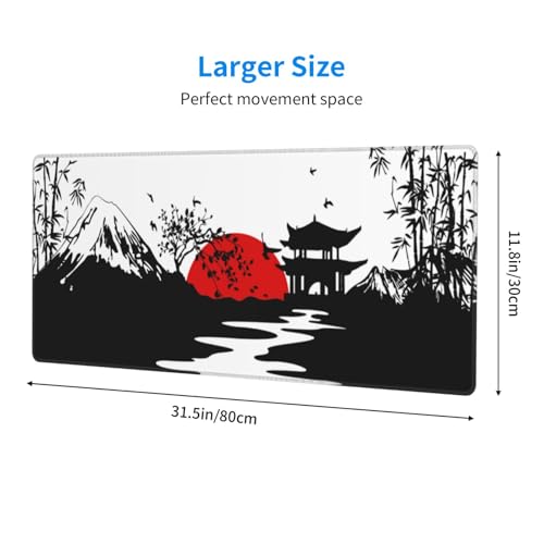 Image of Japanese Fuji Mountain Large Gaming Mouse Pad, Waterproof Extended Mousepad Desktop, Big Long Non-slip Mouse Mat for Keyboard, Computer for Office, (Black, 31.5*11.8 In)