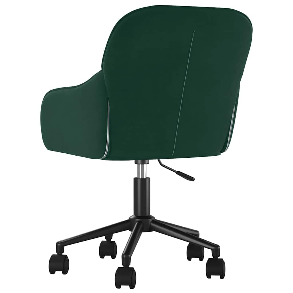 Chaise de bureau pivotante en velours vert foncé avec roulettes