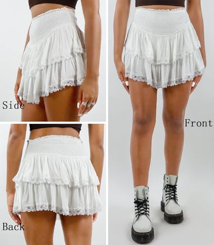 Women's Cute High Waist Ruffle Mini Skirt Layered Ruffle Hem Flared Flowy Casual Swing Beach Mini Short Skirt3