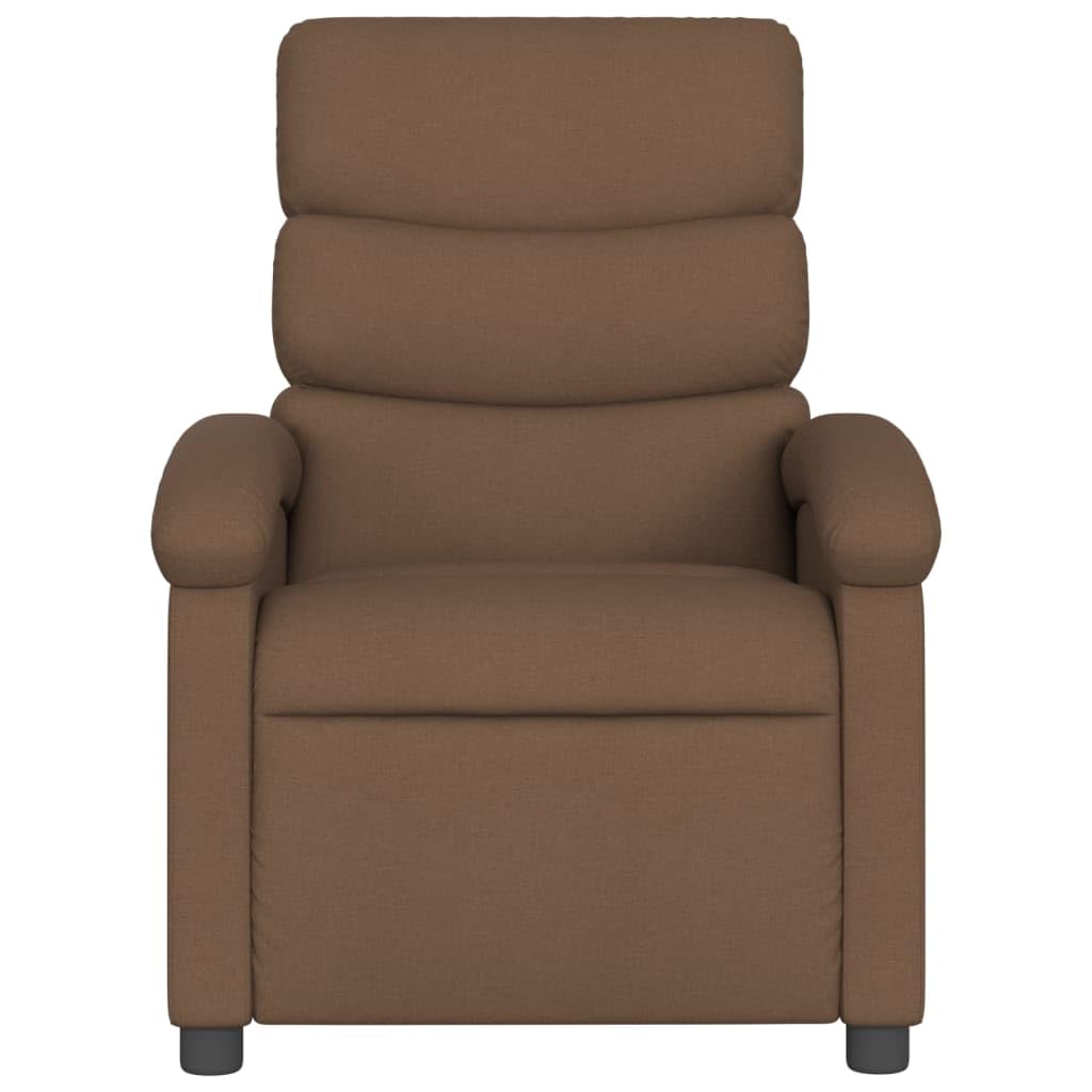 Fotel relaksacyjny z brązowego materiału z ręczną funkcją leżenia, regulowany do 135 stopni, ergonomiczny fotel telewizyjny z tapicerką, drewniana rama metalowa, wygodne krzesło do salonu