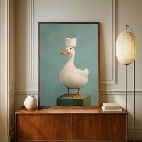 Funny Bathroom Canvas Wall Art Vintage Humor Bathroom Decor Funny Animal Wall Art Cute Duck Picture Poster Toilet paper Artwork Quirky Animal Painting Prints for Toilet Restroom Decor 16x24in Unframed — view 4