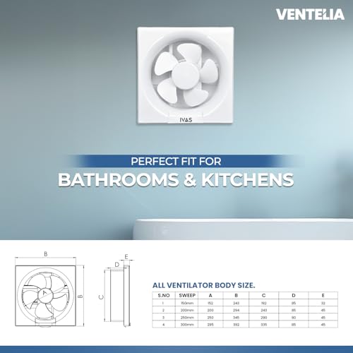 Image of IVAS Ventelia 200 mm Exhaust Fan, Strong Suction, Sturdy, Anti Rust, Motor with Inner Fuse Protection, Oil Collection Tray, Easy Installation in Homes & Offices, 2-year Warranty, White, Pack of 1