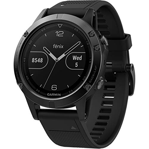 Garmin fēnix 5 - Orologio sportivo Smart con cinturino in silicone, acciaio inossidabile, Bluetooth, Sapphire, Impermeabile a 10 ATM, Grigio Nero