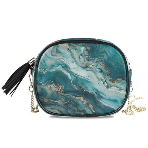 Image of ALAZA Women's Teal Blue Marble PU Leather Crossbody Bag Shoulder Purse with Tassel