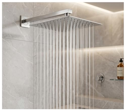 Image of ALTURAS Stainless Steel Square Overhead Shower Rain Shower Head for Bathroom With Arm (4inch shower with12inch arm)