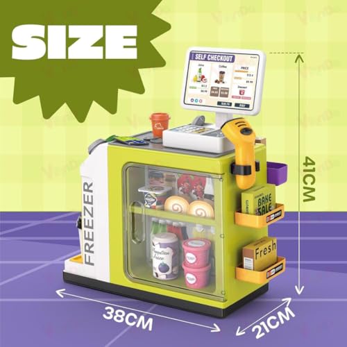 Image of VikriDA Kids Cash Register Playset with Coffee Machine, Calculator & Scanner | 48-Piece Pretend Grocery Store Set with Play Money & Food | Educational Role Play Toy | Ages 3+