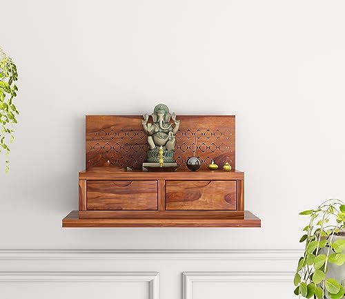 Image of Wudniture Sheesham Wood Advait Handcrafted Home Mandir /Temple (Honey Finish) | Wooden Pooja Mandir for Home & Office