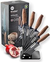 Taylors Eye Witness 6pce Kitchen Knife Block Set - 5 Knives Sat in an Acrylic Holder. Paring, All Purpose Veg, Carving, Bread & Chef’s Knives. Soft Touch Walnut Wood Effect Handles. 2 Year Guarantee