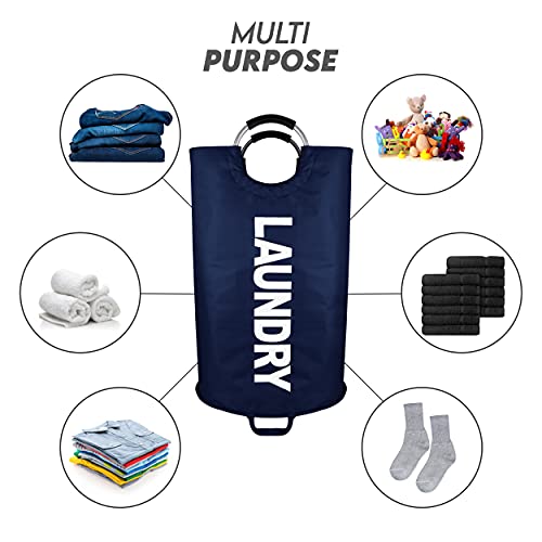 Neatkeep Extra Large Laundry Bags For Heavy-Duty Use With Aluminum Handles, Collapsible Fabric Laundry Basket, Foldable Clothes Bag, (Dark Blue) #TOP4