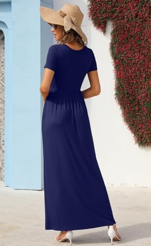 Image of GRECERELLE Womens Summer Long Maxi Dresses 2026 Short Sleeve V Neck Casual Button Dress with Pockets
