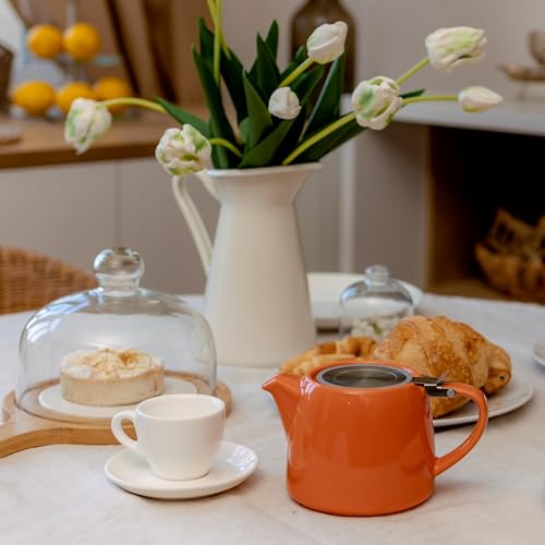 ORNA Ceramic Teapot with Tea Infuser – Small Tea Pot for Loose Leaf Tea – 550ml / 18.6 Oz Porcelain Non-Stove Teapot for 2 Cups with Tea Strainer (Orange) by ORNA THE SOUL OF YOUR HOME - Image 5