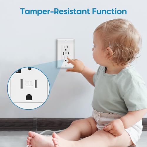 ECOELER USB C Receptacles, 6.0A Charging Power Outlet with Type C & A Ports, 15 Amp Tamper Resistant Receptacles, 3-Ports USB Electrical Outlets, Wall Plate Included, ETL Listed, White, 4 Pack by ECOELER - Image 6