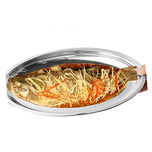 Bestonzon Stainless Steel Dishes Serving Utensils Stainless Steel Seafood Tray Metal Oval Platter Metal Serving Pan Fish Serving Platter Shallow Dish Oval Plate Stainless Steel Plate Oval #TOP2