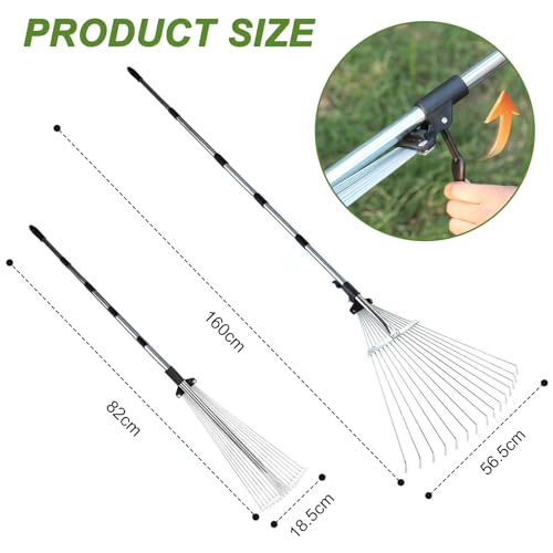MEETOZ Garden Rake with Telescopic Handle 71in Adjustable Leaf Rake for Gardening, Lawn and Yard - Image 2