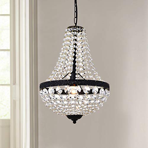 Bestier Modern French Empire Black Finish Farmhouse Crystal Pendant Chandelier Lighting Led Ceiling Light Fixture Lamp Dining Room Bathroom Bedroom Livingroom 1E26 Bulbs Required H18 In X D12 In #TOP3