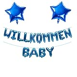 Fechy Willkommen Baby Blau Ballon Banner mit Stern Folienballon für Herzlich Willkommen Zuhause Baby Jungen Mama Welcome Home Baby Familie Partei Babyparty Jungen Dekoration(Blau)