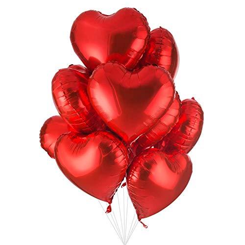 Image of HK Balloons 10pcs Heart Shaped Balloon Birthday, Anniversary, Valentine Balloons for Decoration, (Red-Colored-Foil)