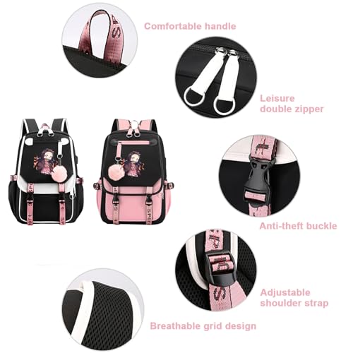 Suteke Mochila anime para laptop, mochila feminina universitária, com porta USB, resistente à água,