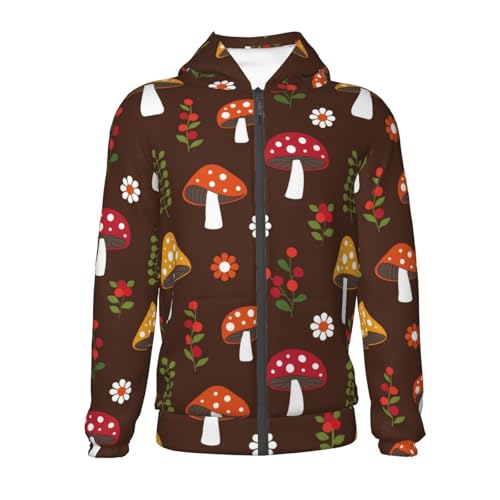 Woodland Mushroom with Flowers and Berries Kid Hoodies Boys Zip Up Sweatshirts Girls Pullover with Pocket2
