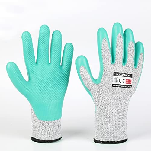 HAUSHOF 3 Pairs Latex Coated Cut Resistant Gloves, Level 5 Cut Resistant Working Gloves for Gardening, Restoration Work, Large