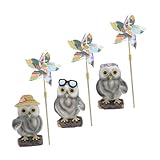 TOBBOMEY 3セット 屋外用ガーデン風車入 フクロウモチーフのかわいい 芝生装飾 オリジナルデザインで自然な景観演出
