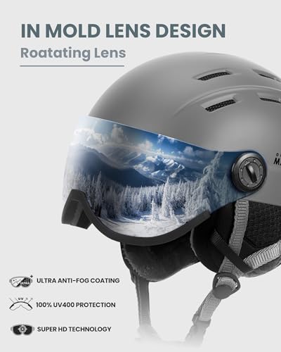 OutdoorMaster Snowboard Helmet with Ski Goggles,Ski Helmet and 2-in-1 Visor Detachable Goggles Set,Protective EPS Foam & 14 Cooling Vents -Snow Helmets for Men,Women & Youth