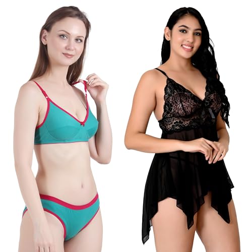 Image of Love Maker Babydoll Lingerie Bra Panty Set Undergarments for Women Honeymoon Nighties Small to 3XL