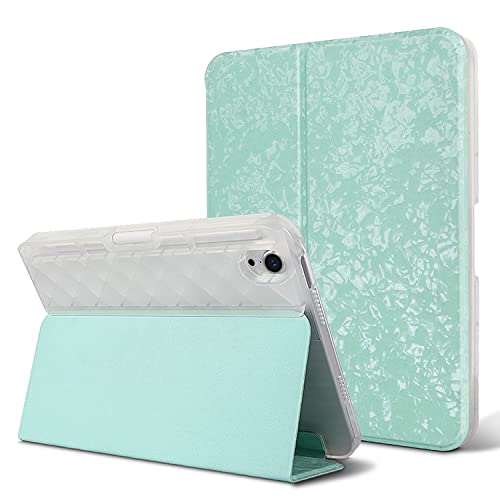 Swook Case for iPad Mini 6th Generation 8.3 Inch 2021 with Pencil Holder & Auto Wake Sleep, Premium Crystal Pattern Folio Smart Case Soft TPU Back (Light Green, Ipad Mini 6 8.3 Inch)