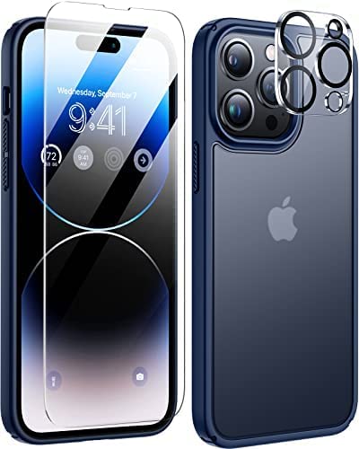 Humixx 5-in-1 Designed for iPhone 14 Pro Max Case, Full Body Shockproof with 2 Pack Tempered Screen Protector + 2 Pack Camera Protector Slim Protective Case for iPhone 14 Pro Max Case 6.7''-Blue