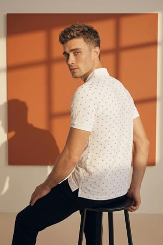 Image of Louis Philippe Men's Regular Fit Light Weight & Breathable Classic Sophisticated Texture Print Half Sleeve Cotton Polo Tshirt