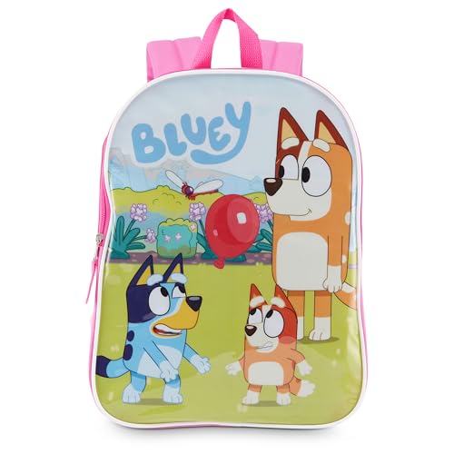 Fast Forward Bluey & Friends Mochila para meninas – Linda mochila escolar infantil com design elegante – Mochila infantil azul – Mochilas de viagem – Mochila/mochila com alças ajustáveis – 38 cm
