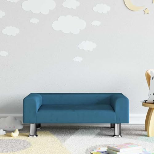 sephironlbb Sofá infantil de terciopelo azul con marco de madera de pino estable, 70 x 45 x 26,5 cm, acolchado con espuma, para habitación infantil, tamaño del asiento 50 x 35 cm, soporta hasta 50 kg