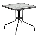 Flash Furniture 28'' Square Tempered Glass Metal Table with Gray Rattan Edging