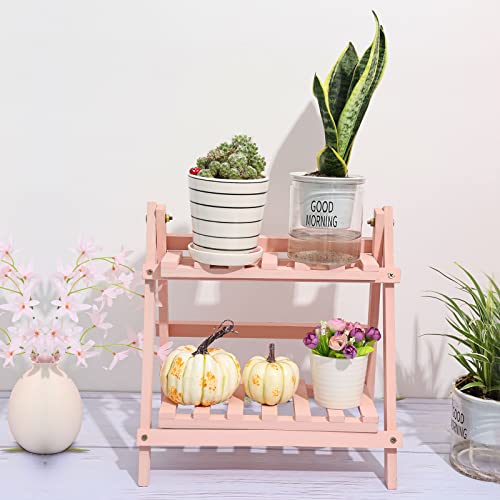 フラワースタンド 木製 二段 組み立て 折り畳み式 35x17x35p 強耐荷 ディスプレイラック 置物フレーム プランタースタンド 花台 鉢スタンド 植木鉢 置台 観葉植物 多肉植物 軽量/頑丈 屋外室内 花屋 オフィス リビング 喫茶店 新築祝い 開店