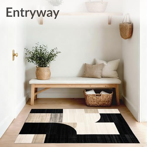 Tapete decorativo moderno 5x7 negro y beige miniatura 3
