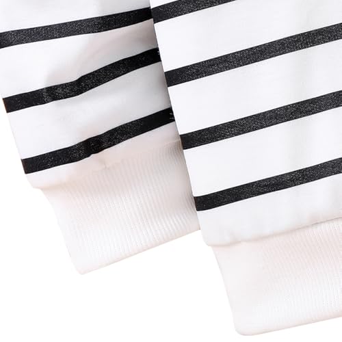 Toddler Girl Clothes-Black and White Stripe Print Crewneck Sweatshirt-Little Girls Long Sleeve Top Size(3~7 years)3