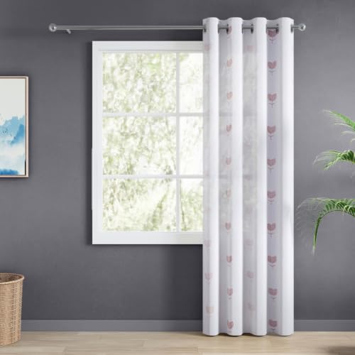 Image of haus & kinder Curtains 7 feet Long | Embroidery Sheer Curtains 7 Feet Long Pack of 1 | Door Curtains 7 feet Light-Filtering & Breathable Sheer Curtains (Rosebud Drift Blush, 114x213cm)