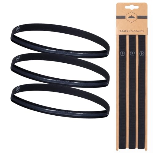 Tough Headwear Athletic Headband Set - Thin Headbands for Women - Elastic Sport Hair Bands Men - Skinny Sports Hairbands - Non Slip Athletic Head Bands for Sports - Black