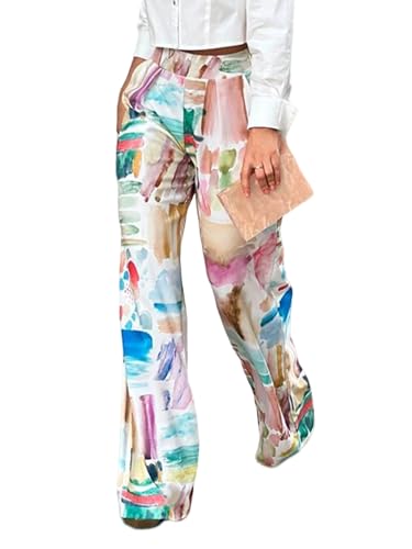 UOOZEE Women's Straight Leg Pants High Waisted Business Work Trousers Long Straight Suit Pants