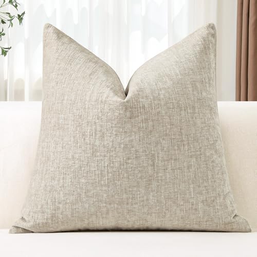 JOTOM Chenille Cushion Covers 45x45 cm Soft Beige Decorative Throw Pillow Covers 18x18 Inch Square Cushion Case Solid Pillowcases for Couch Sofa Living Room Bed Home Decor (Beige)