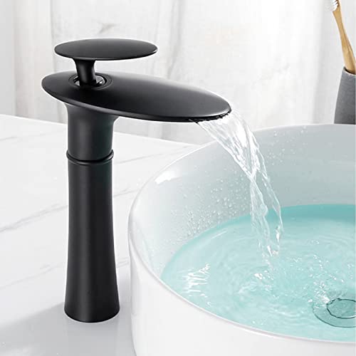 Grifo de cascada negro monomando QYYZTQY para lavabo de baño alto