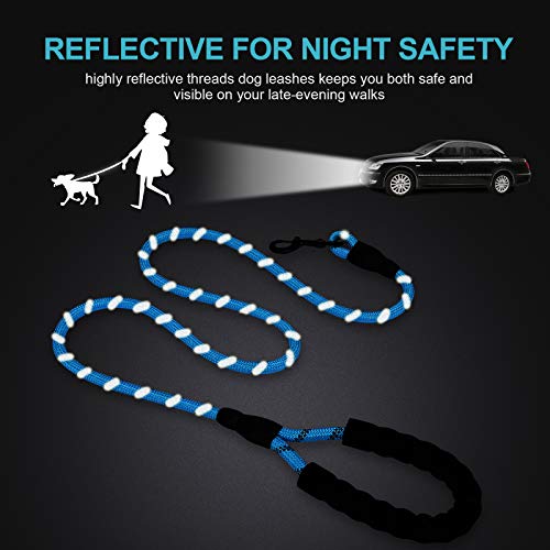 Petmegoo 5Ft 1/2In Strong Blue Dog Leash For Large Dogs & Medium Size Dogs - Highly Reflective Heavy Duty Dog Rope Leash With Soft Padded Anti-Slip Handle- For 18-120 Lbs Dogs #TOP5
