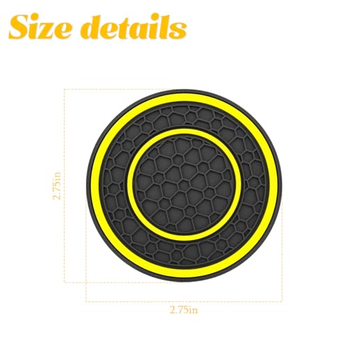Image of Osilly Car Coasters for Cup Holder, 2.75 Inch No-Slip Anti Dust Insert Coaster, Universal Auto Waterproof Coasters Silicon Insulation Cup Mats for Woman Man, Suit for Vehicle (Black /Yellow, 4PCS)