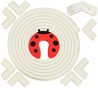 Baby Proofing Edge Protector & Corner Protectors Kit - Includes 8 Table Corner Protectors, 6.3m/20.4ft Soft Rubber Bumpers & Door Stopper - Pre-Taped With 3M Strong Double Sided Tape Adhesive - Cream