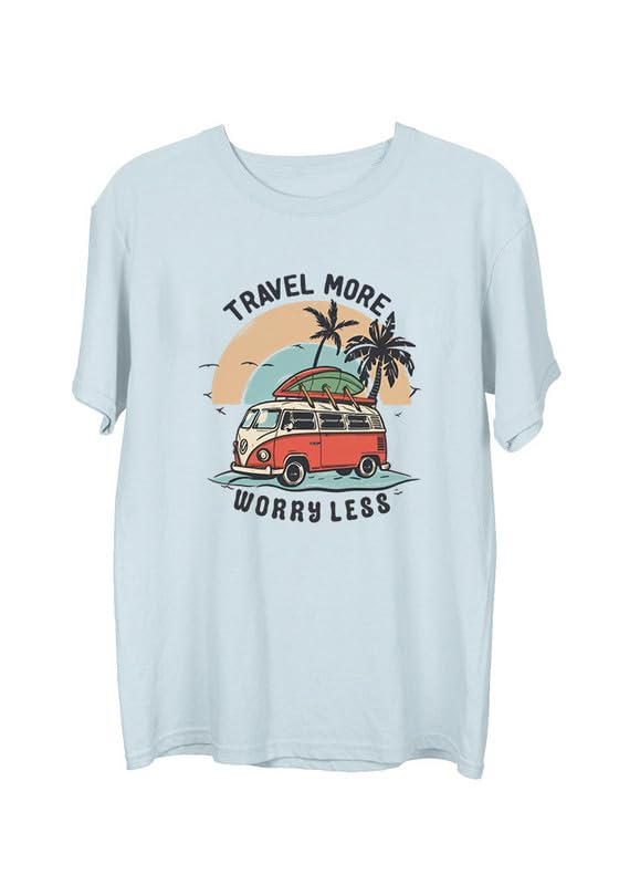 Image of Wear Your Opinion Men's Premium Cotton Printed Round Neck T-Shirt (Design: Travel More Worry Less)