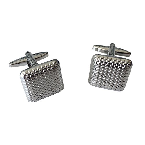 Textured Silver Square Men's Stainless Steel Cufflinks with Black Velvet Gift Bag by TrendyLuz